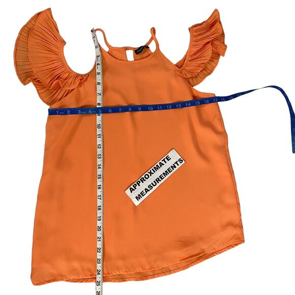 Shinestar Top Womens Small Orange Ruffle Fall Harvest Cold Shoulder Work Office - Picture 10 of 16